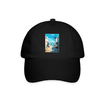 Mykonos Greece Decoration Vintage Travel Poster - Baseball Cap - black/black - Front