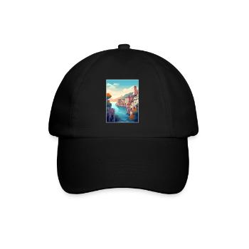 Amalfi Italien Dekoration Vintage Reiseposter WPA - Baseballkappe - Schwarz/Schwarz - Vorne