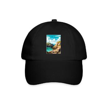 South Stack Cliffs Anglesey Vintage Reiseposter - Baseballkappe - Schwarz/Schwarz - Vorne