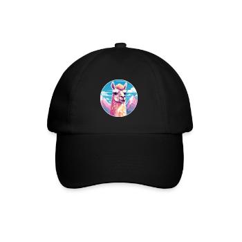 Lama Aquarell Karikatur Kawaii Haustier Tier Farbefu - Baseballkappe - Schwarz/Schwarz - Vorne