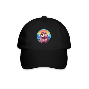 Murmeltier Aquarell Karikatur Kawaii Haustier Tier Col - Baseballkappe - Schwarz/Schwarz - Vorne