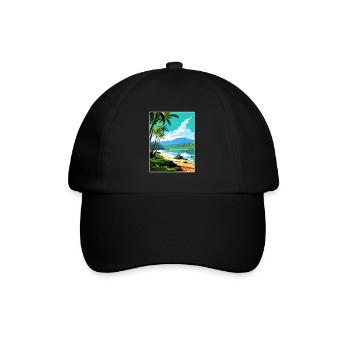 Waianapanapa Hawaii Vintage Reiseposter Souvenir - Baseballkappe - Schwarz/Schwarz - Vorne