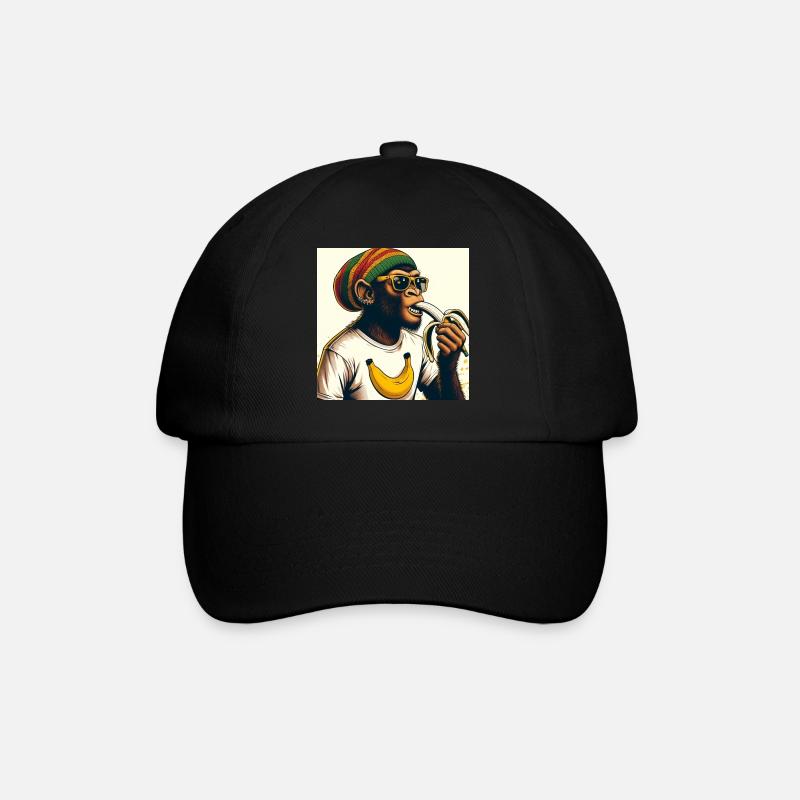 Cooler Affe isst Banane - Baseballkappe - Schwarz/Schwarz