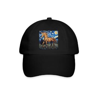 Cheval, Animal, Van Gogh, Nuit Étoilée - Casquette classique - noir/noir - Devant