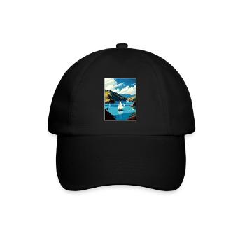Marlborough Sounds Neuseeland Reiseposter - Baseballkappe - Schwarz/Schwarz - Vorne