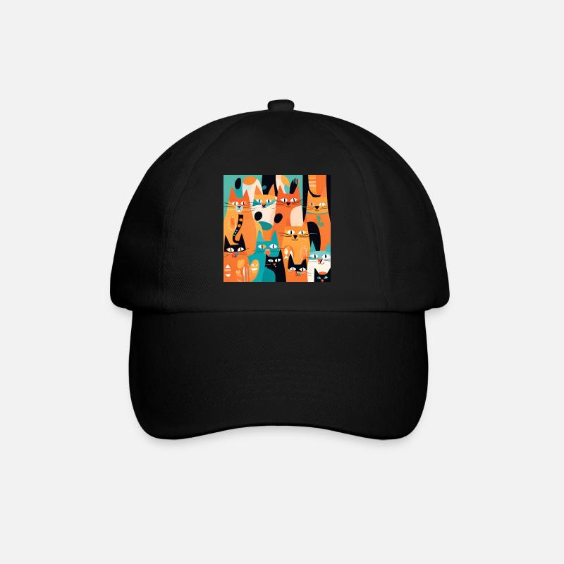 Boho Cats Abstrakt Plants - Baseballkappe - Schwarz/Schwarz