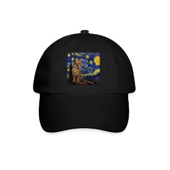 Ozelot, luchs, van gogh, sternennacht - Baseballkappe - Schwarz/Schwarz - Vorne