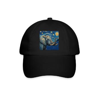 elefant, van gogh, sternennacht - Baseballkappe - Schwarz/Schwarz - Vorne
