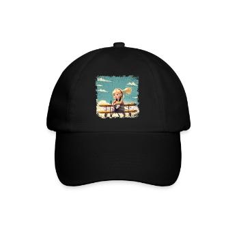 Girl Sitting on a Biplane | Fantasy - Baseball Cap - black/black - Front