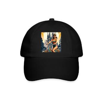 Barcelone rétro : Belle fille à vélo - Casquette classique - noir/noir - Devant