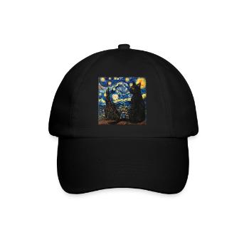 schwarze katze, katze, tier, van gogh, sternenacht - Baseballkappe - Schwarz/Schwarz - Vorne