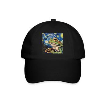 frosch, tier, van gogh, sternenacht - Baseballkappe - Schwarz/Schwarz - Vorne