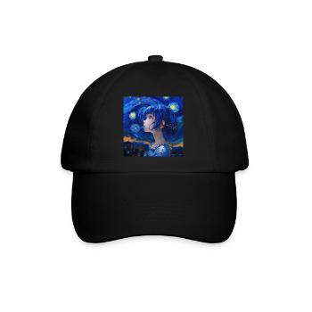 anime, anime mädchen, otaku, waifu, van gogh - Baseballkappe - Schwarz/Schwarz - Vorne