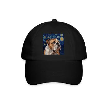 Bulldog, Dog, Van Gogh, Starry Night - Baseball Cap - black/black - Front
