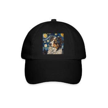 Australian shepherd, dog, Van Gogh, starry night - Baseball Cap - black/black - Front