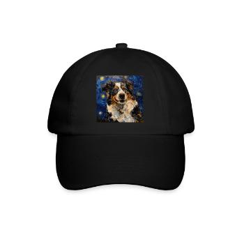 Australian Shepherd, dog, van gogh, starry night - Baseball Cap - black/black - Front