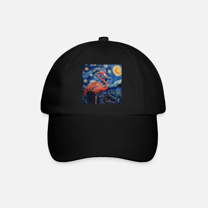flamingo, van gogh, sternennacht, geschenk, gesche - Baseballkappe - Schwarz/Schwarz