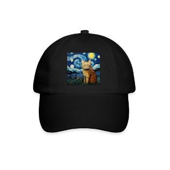 Cat, Cat Motif, Van Gogh, Starry Night - Baseball Cap - black/black - Front