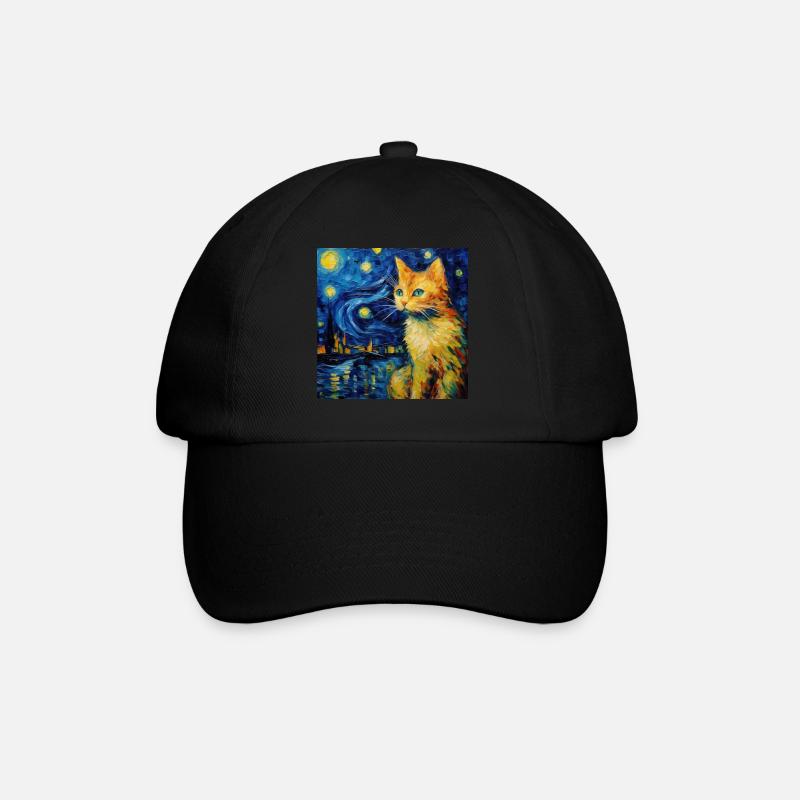 Chat, Motif De Chat, Van Gogh, Nuit Étoilée - Casquette classique - noir/noir