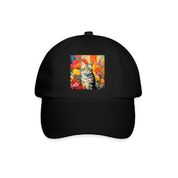 chat, motif de chat, fleurs, cadeau, idée cadeau - Casquette classique - noir/noir - Devant