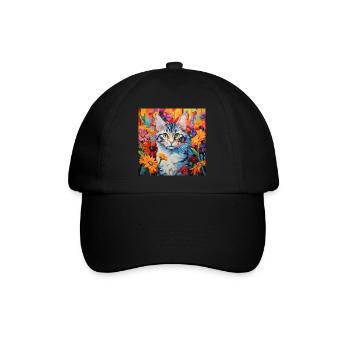 chat, motif de chat, fleurs, cadeau, idée cadeau - Casquette classique - noir/noir - Devant