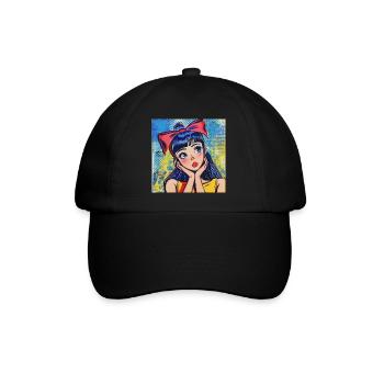 Anime, Fille, Rétro, Waifu, Japon, Années 60 - Casquette classique - noir/noir - Devant