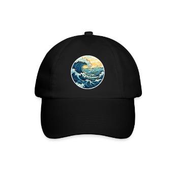 Japanische Welle – Vintage Hokusai Meer Stil - Baseballkappe - Schwarz/Schwarz - Vorne