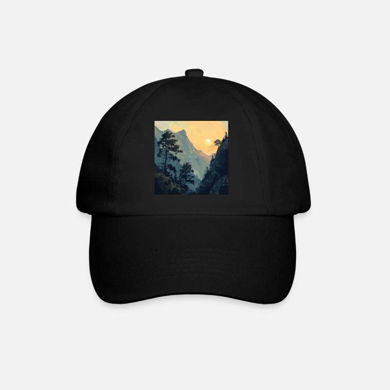Berge, Landschaft, Natur, Bäume, Sonne - Baseballkappe - Schwarz/Schwarz