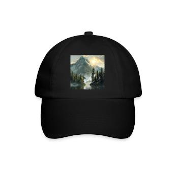 Montagnes, Paysage, Nature, Arbres, Soleil - Casquette classique - noir/noir - Devant