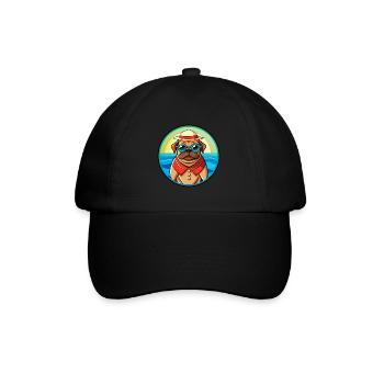 Pug Dog Funny Cartoon Summer Beach Sunglasses Cool - Baseball Cap - black/black - Front