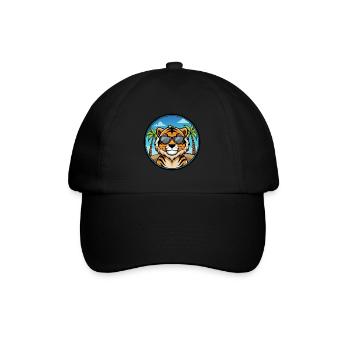 Tiger Lustige Cartoon Sommer Strand Sonnenbrille Cool - Baseballkappe - Schwarz/Schwarz - Vorne