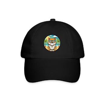 Highlander Cat Breed Cartoon Sunglasses Beach - Baseball Cap - black/black - Front