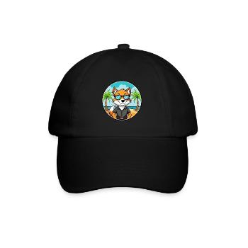 English Foxhound Dog Breed Cartoon Sunglass Beach - Baseball Cap - black/black - Front
