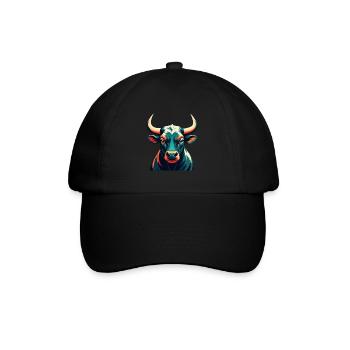 Bull Cartoon Character Colorful Pet Animal - Baseball Cap - black/black - Front