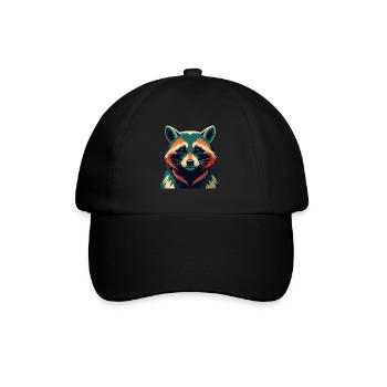 Raccoon Cartoon Character Colorful Pet Animal - Baseball Cap - black/black - Front