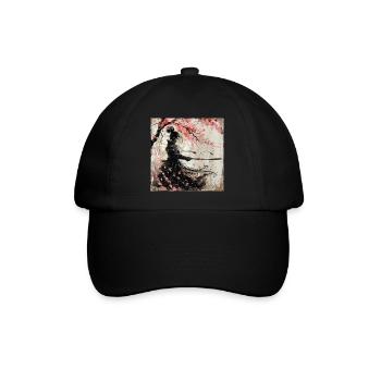 Japanese, Samurai, Cherry Blossom, Art, Ukiyo-E - Baseball Cap - black/black - Front