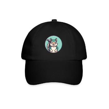 Squirrel Kawaii Cartoon Character Animal Pet Face - Baseball Cap - black/black - Front