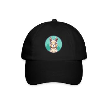 Llama Kawaii Cartoon Character Animal Pet Face - Baseball Cap - black/black - Front