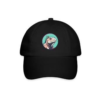 Iguana Kawaii Cartoon Character Animal Pet Face - Baseball Cap - black/black - Front