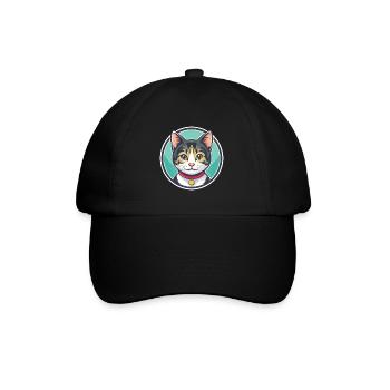 American Wirehair Cat Breed Cartoon Kawaii Animal - Baseball Cap - black/black - Front