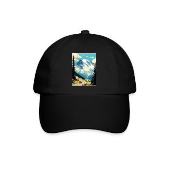 Mount Rainier Nationalpark Reiseposter Souvenir - Baseballkappe - Schwarz/Schwarz - Vorne