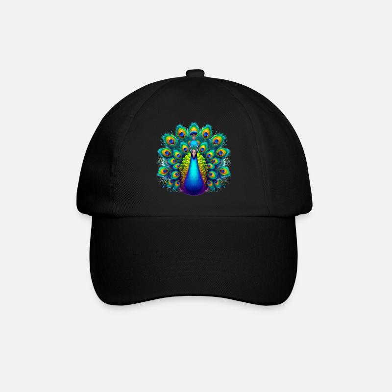 Pfau - Baseballkappe - Schwarz/Schwarz