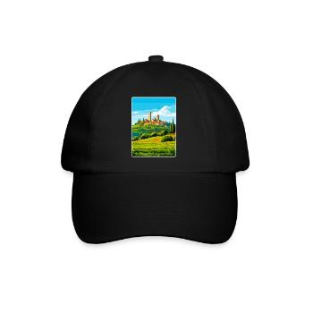 San Gimignano Italien Vintage Reise Poster Souvenir - Baseballkappe - Schwarz/Schwarz - Vorne