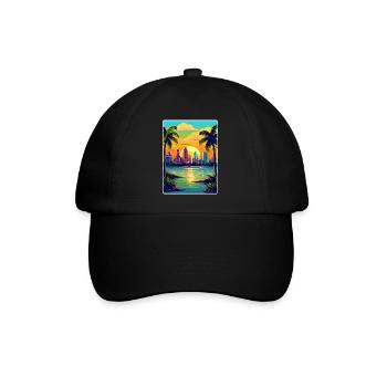 Miami Florida Travel Poster Souvenir Painting WPA - Baseball Cap - black/black - Front
