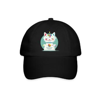 Geometrische Roboterkatze–Kreative Illustration - Baseballkappe - Schwarz/Schwarz - Vorne