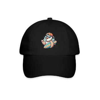 Cool Surfer Seagull Cartoon Design - Baseball Cap - black/black - Front
