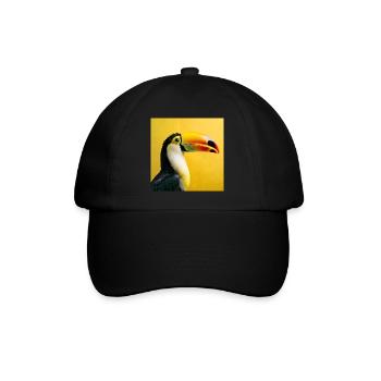 Tukan-Vogel auf tropischen gelben Hintergrundfarben - Baseballkappe - Schwarz/Schwarz - Vorne