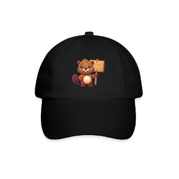 Entzückender Biber mit leerem Schild-Design - Baseballkappe - Schwarz/Schwarz - Vorne