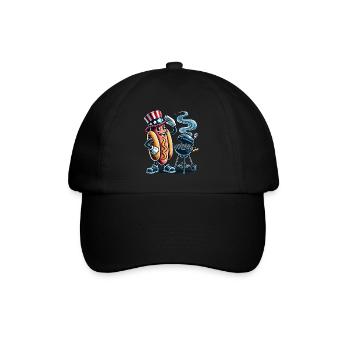 Smokin Hot BBQ Retro Hot Dog Design - Baseballkappe - Schwarz/Schwarz - Vorne