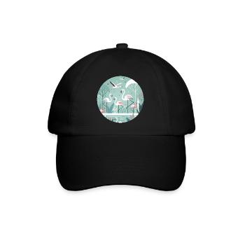 Flamingo Illustration in Tropical Environment - Baseball Cap - black/black - Front